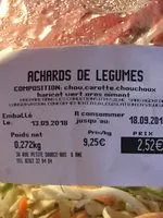 Sokerin määrä sisällä Achards de legumes