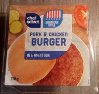 Amount of sugar in Chef Select Pork & Chicken Burger in a wheat bun