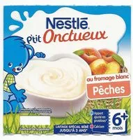 Amount of sugar in NESTLÉ P'TIT ONCTUEUX au Fromage Blanc Pêche - 4 x 100g - Dès 6 mois