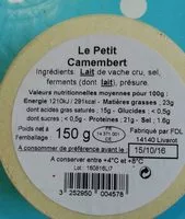 Amount of sugar in Petit camembert au lait cru