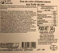 Amount of sugar in Dos de colin d'Alaska sauce aux fruits de mer