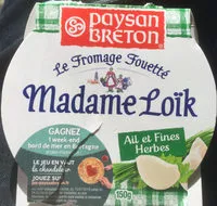 Amount of sugar in Paysan Breton - Le Fromage Fouetté Madame Loïk - Ail et fines herbes de nos régions françaises