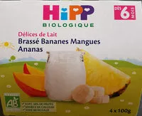 Amount of sugar in Brassé Bananes Mangues Ananas Hipp 4X100G +