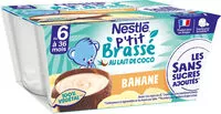 Amount of sugar in NESTLE P'TIT BRASSE au lait de coco Banane 4x90g dès 6 mois