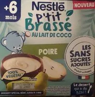 Amount of sugar in NESTLE P'TIT BRASSE au lait de coco Poire 4x90g dès 6 mois