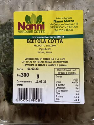 Sugar and nutrients in Nanni verdure cotte